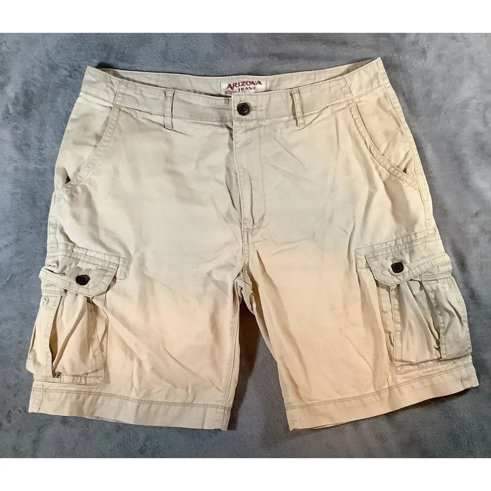 Arizona Jean Co Men's Khaki Cargo Shorts Size 36 Tan Cotton 10